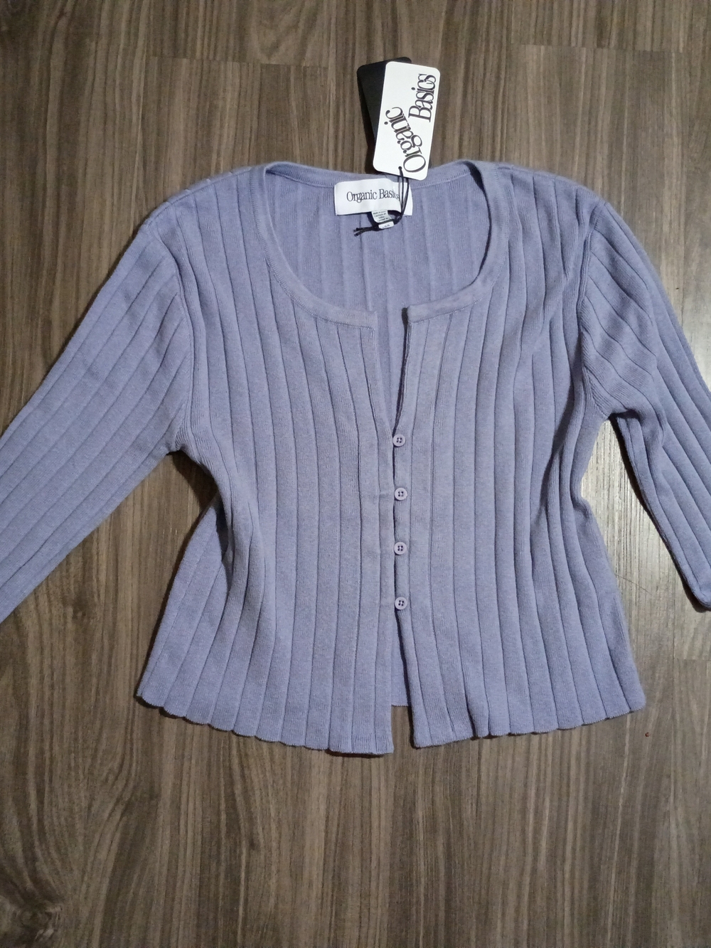 Organic Basics Ribbed Lavender Button-Front Women's Cardigan